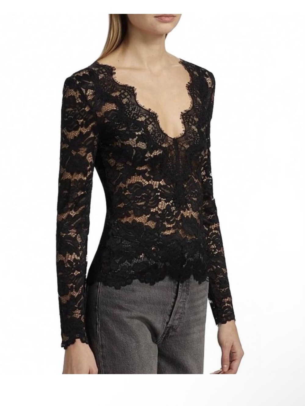 Women’s GENERATION LOVE NWT Long Sleeve Yoko Lace Shirt-Black-Large